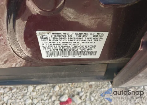 2008 Honda Pilot Se from USA, damaged, VIN 5FNYF18348B023803